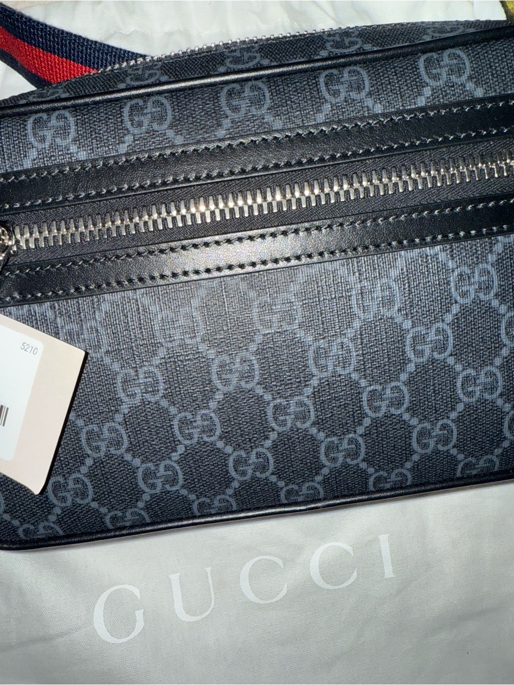 Gucci Black GG Supreme Belt Bag with Navy-Red Web Strap